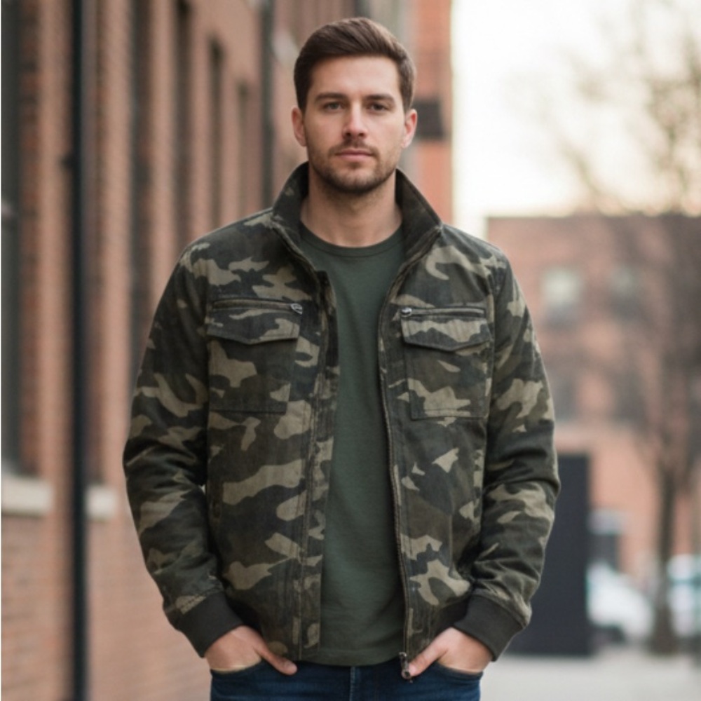 Tommy Hilfiger Men’s Camo 4 Pocket Filled Performance Bomber Jacket Medium M